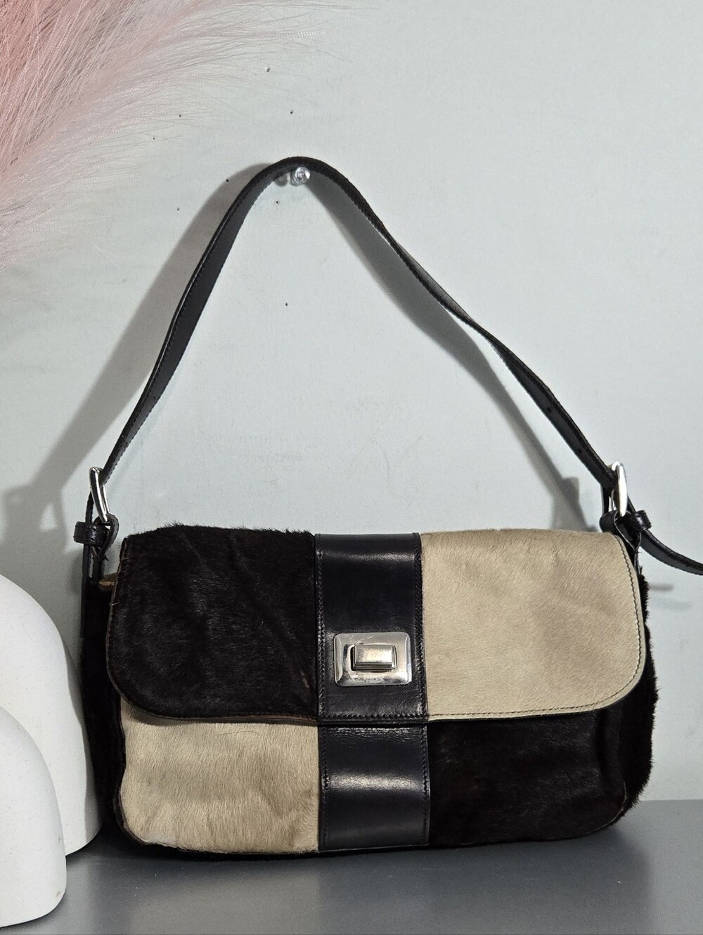 Vintage J&M Davidson Pony Hair Baguette Bag 6x10 Rare Made in England